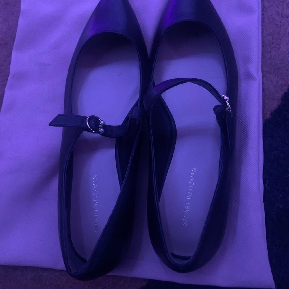 Stuart Weitzman Black Flats with Classic Strap Design
